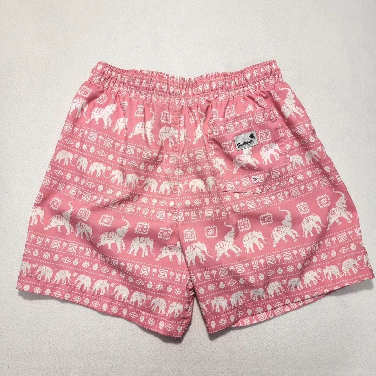 Boardies Swim Trunk Board Shorts Pink Elephant Print M Medium Fit
