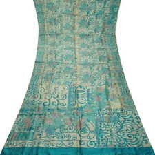 Vintage Blue Sarees 100 Pure Silk Hand Embroidered Kantha Sari 5YD Craft Fabric