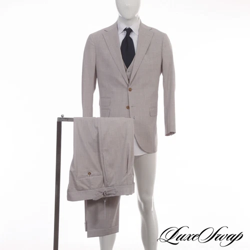 LNWOT Epaulet Southwick Light Grey Tropical Wool 3-Piece Spring Summer Suit 43R