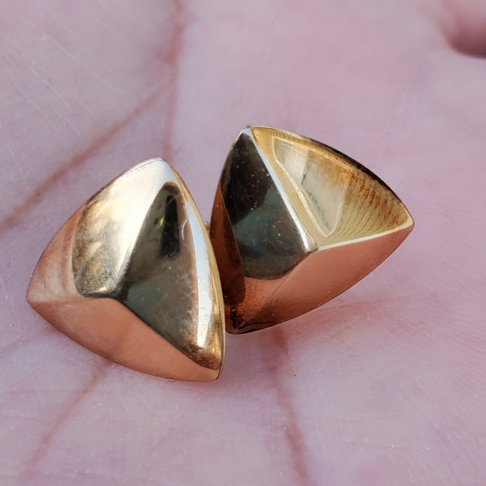 14K VINTAGE SOLID YELLOW TRIANGLE STUD EARRINGS  … - image 10