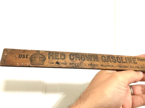 Vtg Antique Red Crown Standard Oil Gasoline Wooden Gas Gauge Stick Polarine Sign