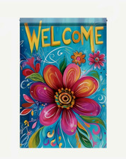 Welcome Whimsical Floral Colorful Spring/Summer Garden Flag 12x18in Double-Sided