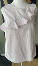 Jones New York Signature Pink Wht Striped Ruffle Blouse Shirt Top Women  s Sm