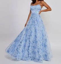 Say Yes To The Prom Women's Light Blue Sequin Lace Strappy Ball Gown Size 5/6