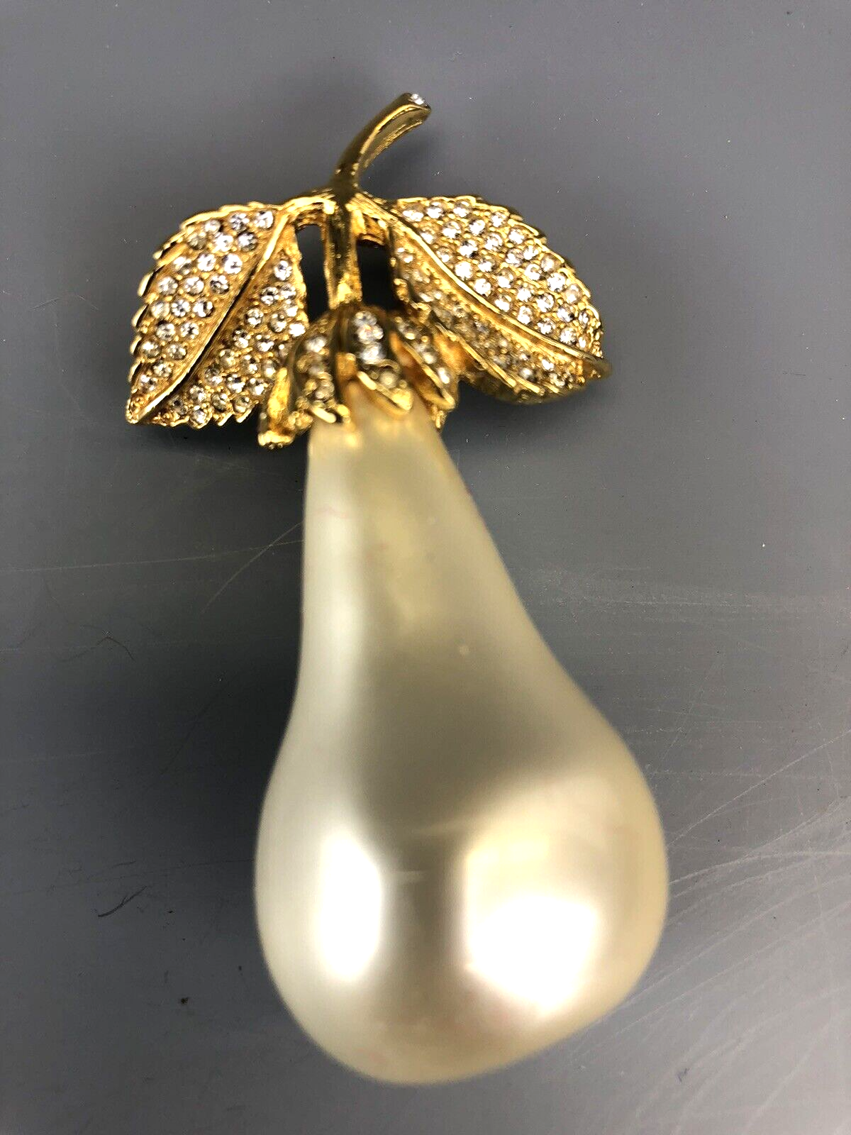 KJL Kenneth J Lane Gold Tone 3D Pear Brooch with Simulated Pearls and Pave Crystals
