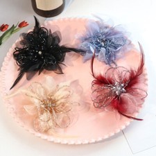2PCS HandmadeOrganza Feather Fairy Applique DIY Mesh Flower Crystal Patch Decors