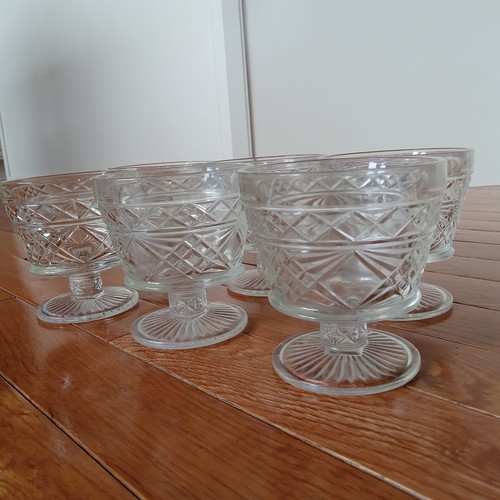 Hazel Atlas Peanut Butter Big Top Sherbets Glasses Custard Cups Footed Set of 6