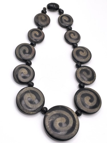 Swirled Black Wooden Disc Necklace