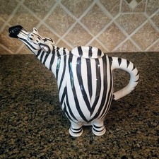 Zebra Teapot Decorative Animal Ceramic Decor Tea Pot Blue Sky Lynda Corneille