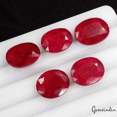 Certified 45.16 Cts/5 Pcs Natural Blood Red Ruby Oval Faceted Cut Gems For Rings