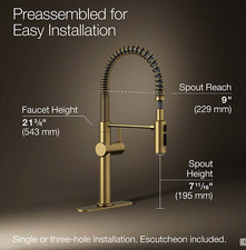 New Kohler Crue K-22973-2MB Pre-Rinse Spray Kitchen Faucet Brushed Modern Brass