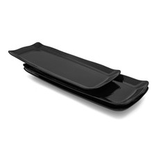 TP STID-BK 16" Melamine Serving Platters, Set of 3 Black Rectangular Trays