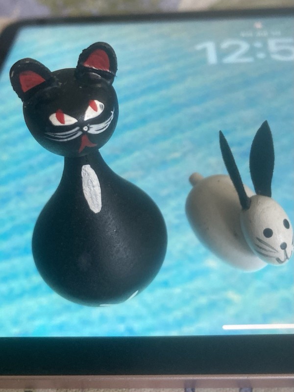 Vintage Wooden Swedish Folk Art cat And Bunny Figurine