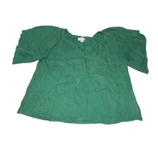 Velvet By Graham & Spencer Janine Woven Green Linen Blouse Womens Size Medium