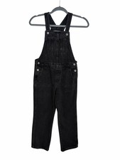 Old Navy Girls 8 Black Denim Overalls Wide Leg Carpenter Jean Jumpsuit EUC