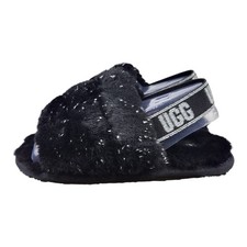 Ugg Fluff Yeah Metallic Sparkle Girls Black Slides 1125376T Size 10 NIB