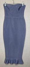 PLT pretty little thing midi Dress blue Fishtail ruffle Wiggle strapless size 6