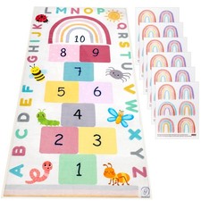 Kids Hopscotch Rug - Indoor, Game Mat with Numbers  Squares for Learning  A...