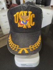 USMC UNITED STATES MARINE CORPS BLACK /GOLD Logo SnapBack Hat