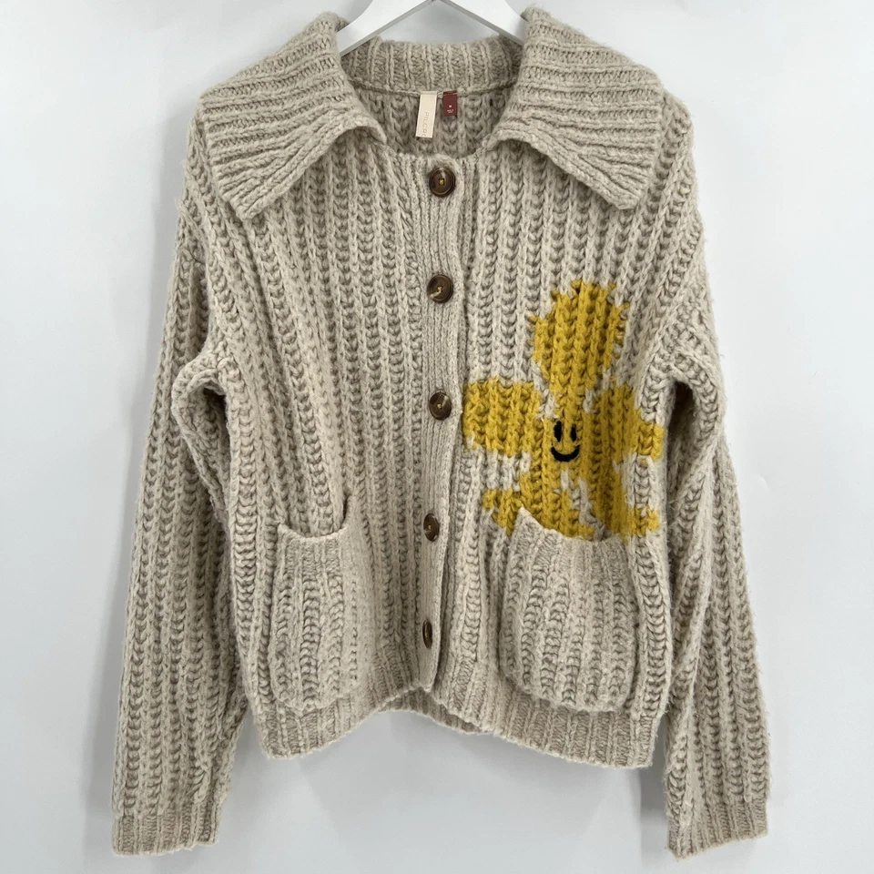 Anthropologie Pilcro Happy Flower Button Cardigan Sweater Cream Size Medium - Image 3 of 4