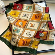 Square Scarf Horse Print Simulated Silk Head Neck Wrap Women 27.55 Inch Shawl