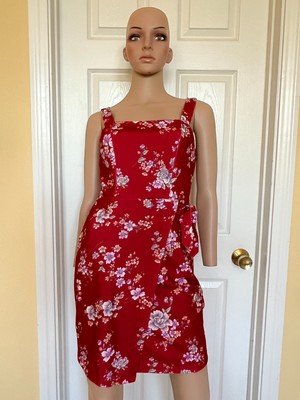 betsey johnson red dress VINTAGE 90s Y2K Betsey Johnson RARE Red DRESS Gold Label Silk Flare Ruffled S 4