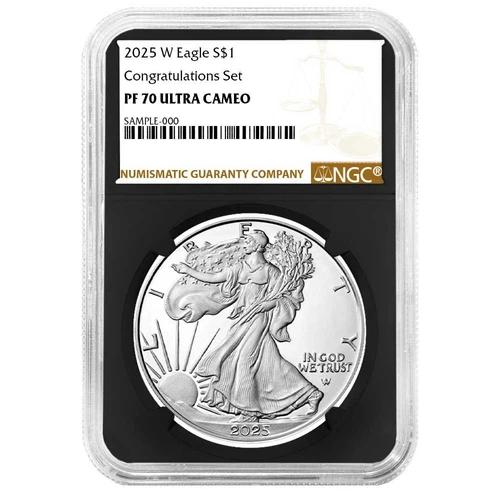2025-W $1 1-oz Proof American Silver Eagle Congratulations Set NGC PF70UC Bro...