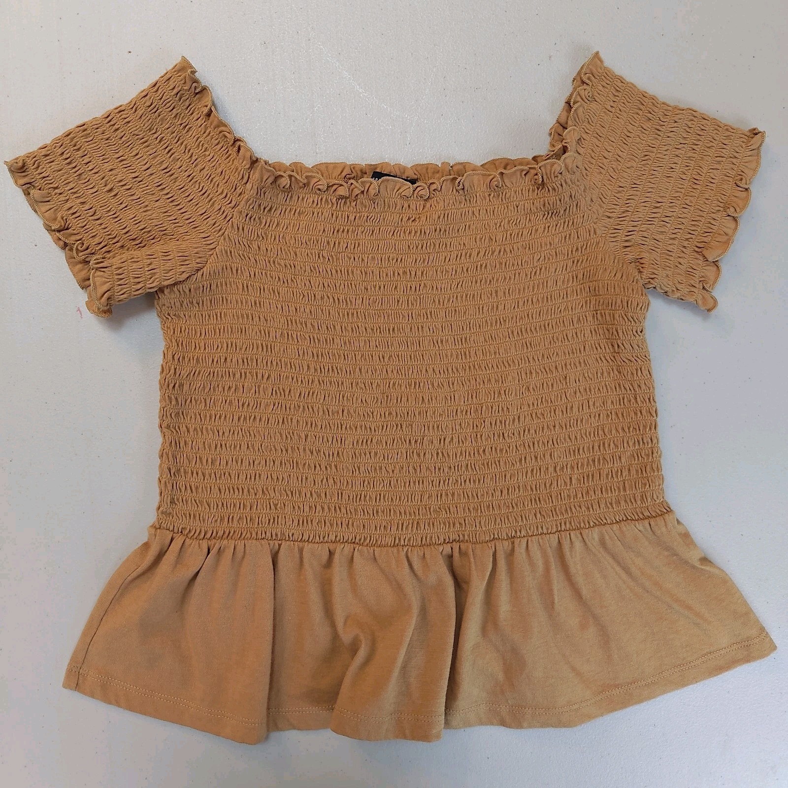 American Eagle Boho Mustard Smocked Peplum Top Small