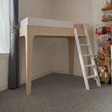 Oeuf NYC Perch Loft Bed Single White/Birch Wood with Ladder for Children