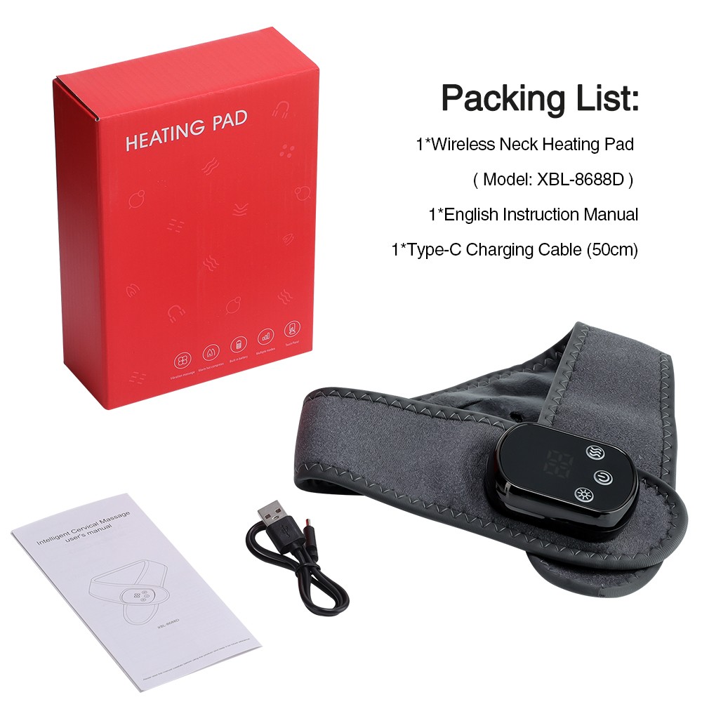 Cordless Neck Heating Pad Heated Neck Wrap Pain Relief with Vibration Massage
