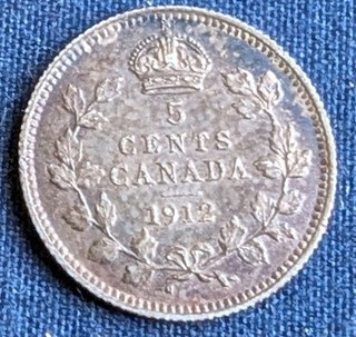 1912 Canada Five Cents Silver XF AU Coin