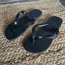 Black Brazil Flag Havaianas Flip Flops Women  s 11/12 Men  s 9/10