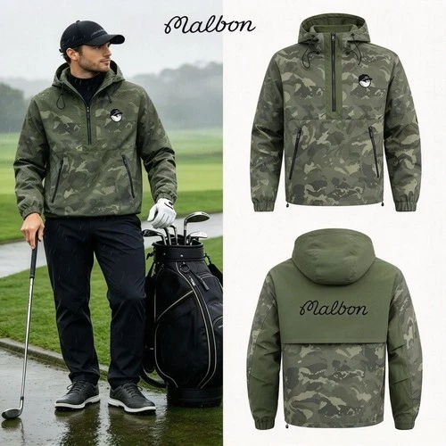 Malbon Golf Camo Hooded Anorak Jacket Men Half Zip Windproof Pullover Coat - product listing photo
