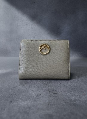 Fendi Gray Leather Card Holder Wallet with Gold Logo