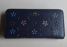 COACH Long Wallet Navy Floral Round Zipper