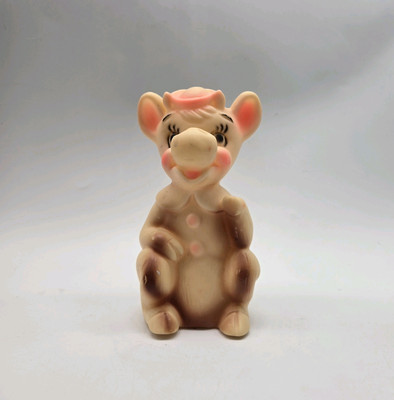 1950s Dairy Cow Rubber Squeak Squeeze Bath Toy With Hat Milk Vintage Works