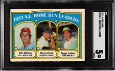 1972 0-PEE-CHEE #90 A.L. HOME RUN LEADERS Reggie Jackson Cash Melton SGC 5