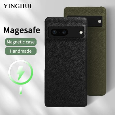 Magnetic Case For Google Pixel 7 6 5 5G Pro Real Leather Phone Masafe Cover 