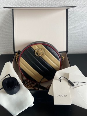 Gucci GG Marmont Rund Schwarz/Beige, Schultertasche/Crossbody, OVP, NEU!!!!