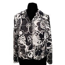 Chico's Women's Floral Black White Collared Blazer Jacket Medium Career