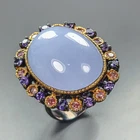 Vintage jewelry 38ct Natural Chalcedony Ring 925 Sterling Silver Size 8 /R469816