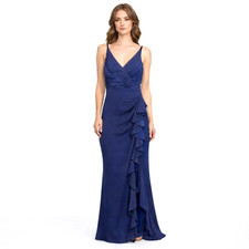 JVN by Jovani Sleeveless Ruffle Gown Dress Size 12 Navy Blue Prom Formal Wedding