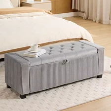 Grey Storage Ottoman Bench: Versatile for Bedroom, Living Room, and Entryway