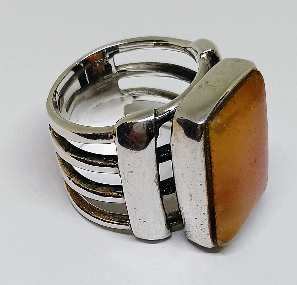 Vintage Size 8 Sterling Silver 925 Wide Split Band Gemstone Statement Ring  - Image 2 of 4