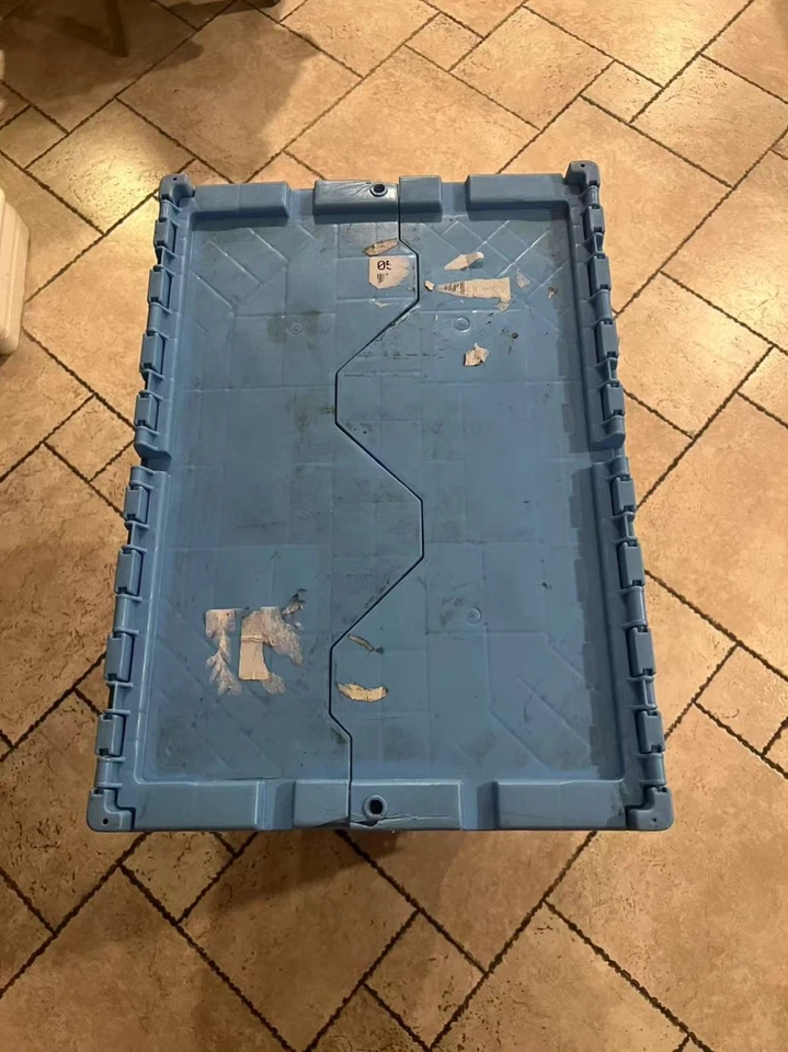 20x14x12” (5 Pack) Storage Tote with Hinged Attached Lid Blue Heavy Duty - Image 3 of 4