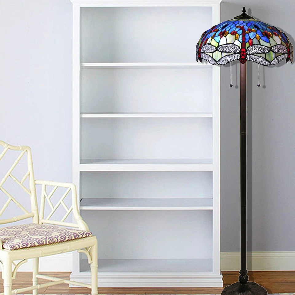 Lámpara de pie azul libélula azul estilo Tiffany de 18 pulgadas Foto 3 de 3