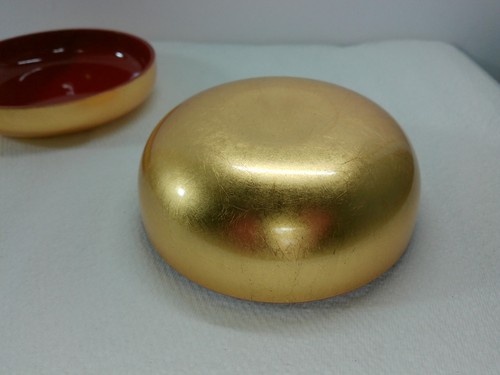 Vtg Gold Leaf Gilt Lacquered Asian Christmas Candy Trinket Jewelry Lid Bowl Box - Picture 5 of 20
