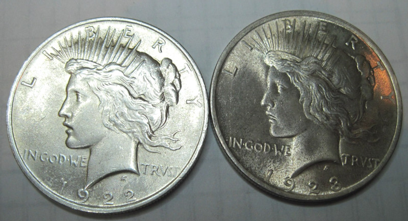 1922 P, & 1923 P * 2 Silver PEACE DOLLARS ! Shown * USA ONLY Please * $5.00 SHIP