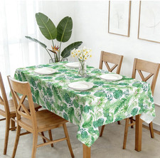 Spillproof Wipe Clean Tropical Leaves Rectangular Cloth Tablecloth Green/White