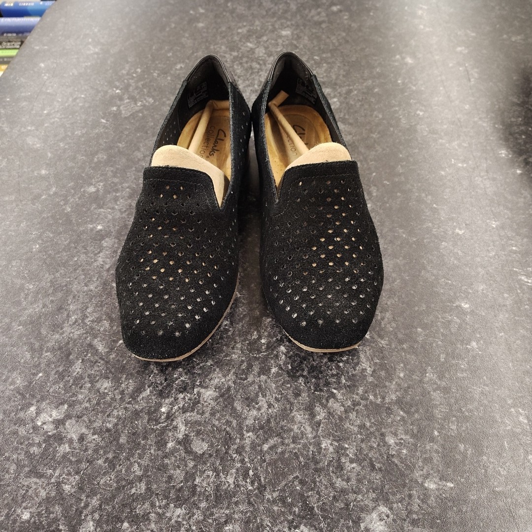 Clark's Collection Perforated Black Suede Slip On Loafer Juliet Hayes Size 7M View 5
